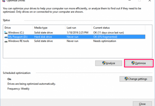 disk defragment windows 10